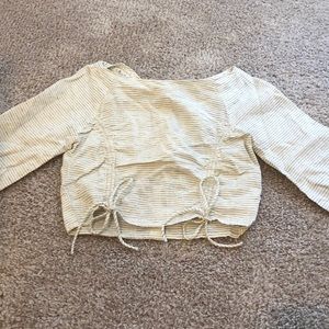 Cream striped linen crop top